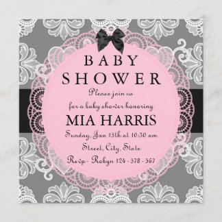 Roze & Grijs Vintage Chic Baby Shower Uitnodiging