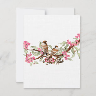 Roze & Grijs Vintage Vogels Trouw RSVP Kaartje