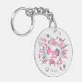 Roze grijs voetbal blowout atleet naam sleutelhanger (Voorkant Links)