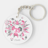 Roze grijs voetbal blowout atleet naam sleutelhanger (Achterkant)
