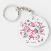 Roze grijs voetbal blowout atleet naam sleutelhanger (Voorkant)