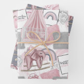 ROZE GRIJS WIT BABY MEISJE ITEMS & BLOEMEN INPAKPAPIER VEL (In situ)