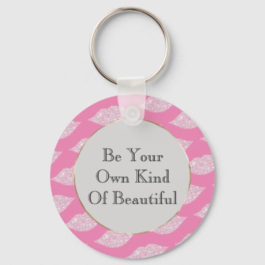 Roze Grijs Wit Diamant Lippen Sleutelhanger (Voorkant)
