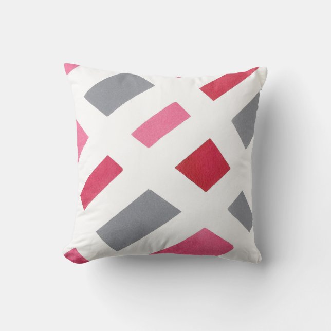 Roze Grijs Wit Geometrische Waterverf Kussen (Voorkant)