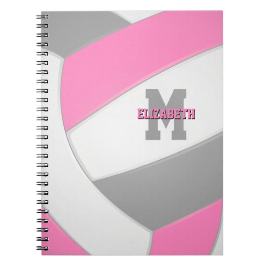 roze grijs wit gepersonaliseerd girale volleybal notitieboek (Voorkant)