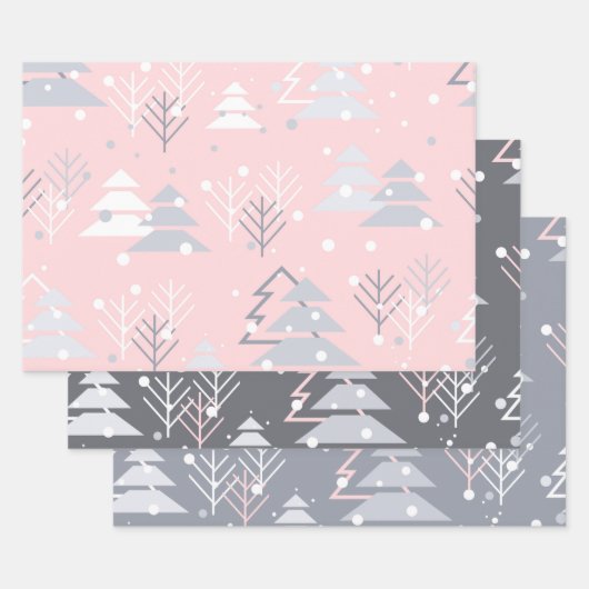 ROZE GRIJS WIT KERSTFEEST BOOM INPAKPAPIER VEL (Set)