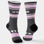 Roze, grijs, wit- Naam hart Sokken (Gebogen)