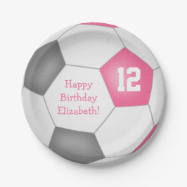 Roze Grijs Wit Voetbal Thema Verjaardagsfeest Papieren Bordje
