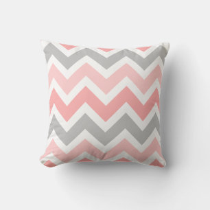 Roze, Grijs, Wit Zigzag Chevron Patroon Kussen