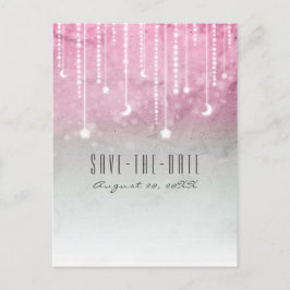 Roze Grijs Witte Maan Sterren Hemels Save the Date Aankondigingskaart