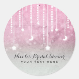 Roze Grijs Witte Maan & Sterren Hemelse Baby Showe Ronde Sticker