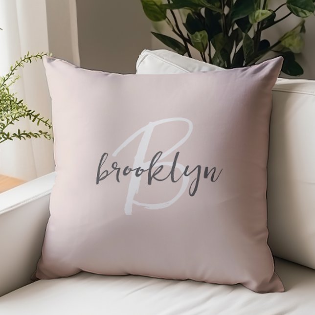 Roze grijs witte monogram kussen (Creator heeft geüpload)