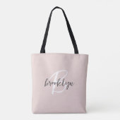 Roze grijs witte monogram tote bag (Achterkant)