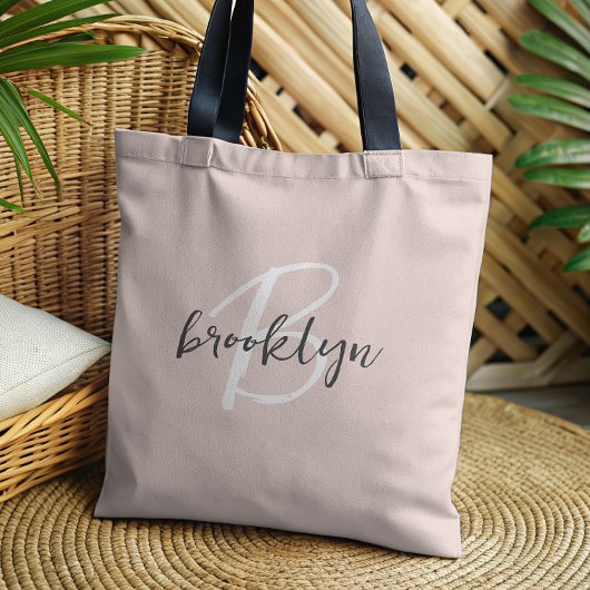 Roze grijs witte monogram tote bag