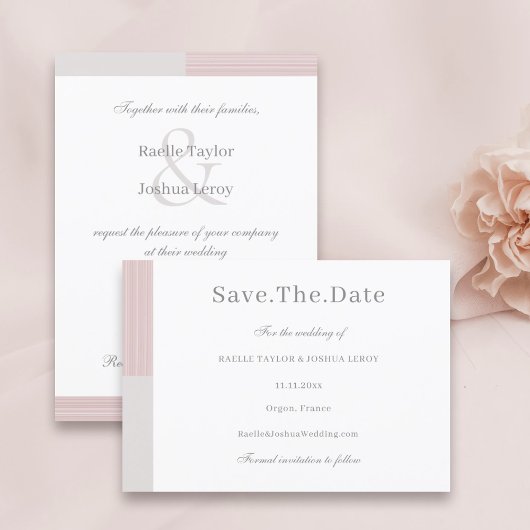 Roze grijs witte strepen Save The Date  Kaart