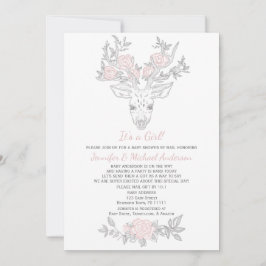 Roze Grijs Woodland Meisje Herten Baby shower per  Kaart