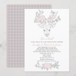 Roze Grijs Woodland Meisje Herten Baby shower per  Kaart