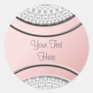 Roze Grijs Zilver Kant Cake Toppers/Labels/Sticker Ronde Sticker