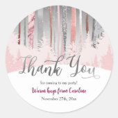 Roze Grijs Zilver Sneeuwbos Winter Verjaardag Ronde Sticker (Voorkant)