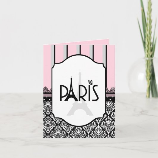 Roze, grijs, zwart, damast, polka stip, streep aan aankondiging (Voorkant)