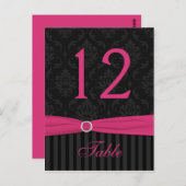 Roze Grijs Zwart Damast Streep Tafelnummer Kaart (Voorkant / Achterkant)