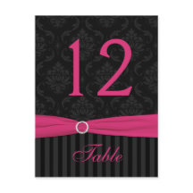 Roze Grijs Zwart Damast Streep Tafelnummer Kaart