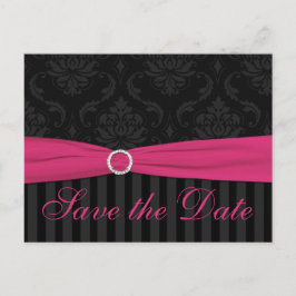 Roze Grijs Zwart Damast Strepen Save The Date Kaar Aankondigingskaart