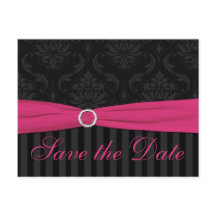 Roze Grijs Zwart Damast Strepen Save The Date Kaar