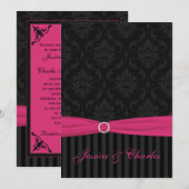 Roze Grijs Zwart Damast Strepen Scrolls Bruiloft Kaart (Voorkant / Achterkant)