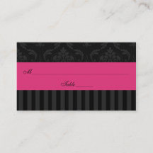 Roze Grijs Zwart Damast Stripes Place Card