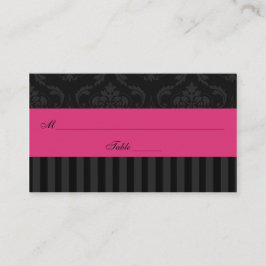 Roze Grijs Zwart Damast Stripes Place Card Plaatskaartje