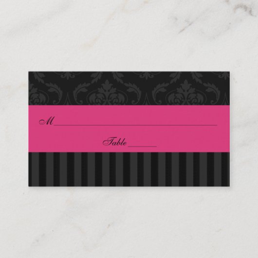 Roze Grijs Zwart Damast Stripes Place Card Plaatskaartje (Voorkant)