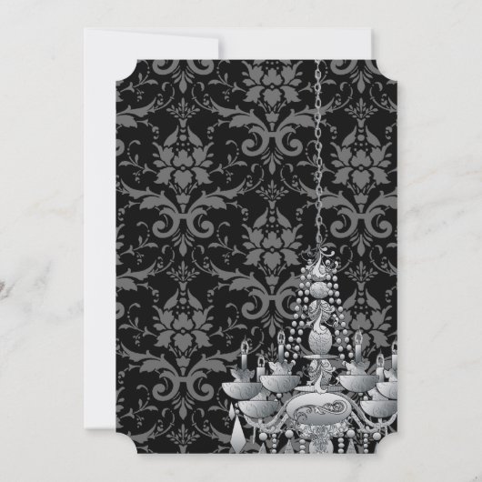 Roze Grijs Zwart Kroonluchter Damask Bruiloft Kaart (Achterkant)