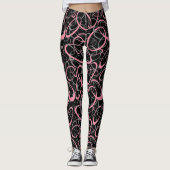 Roze grijs zwart mod retro lussen patroon leggings (Voorkant)