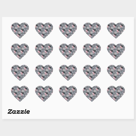  Roze Grijs Zwart Roos Hart Sticker (Vel)