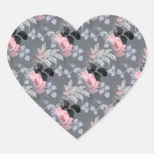  Roze Grijs Zwart Roos Hart Sticker