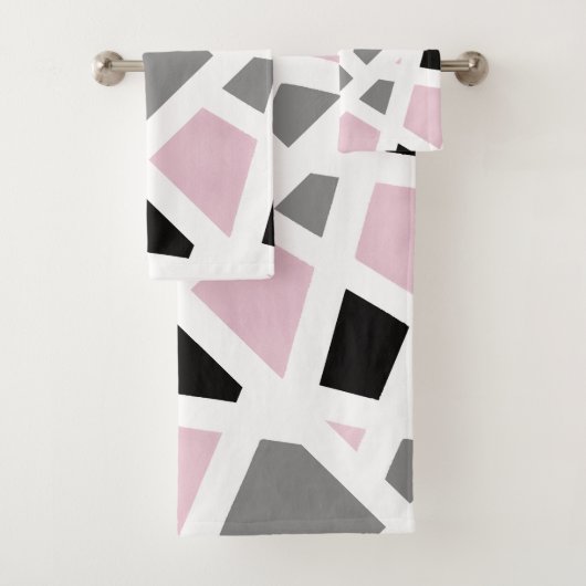 Roze Grijs Zwart Wit Abstract Geometrisch Bad Handdoek (Insitu)