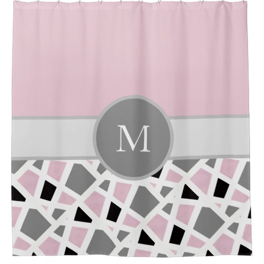 Roze Grijs Zwart Wit Abstract Geometrisch Block Douchegordijn (Voorkant)