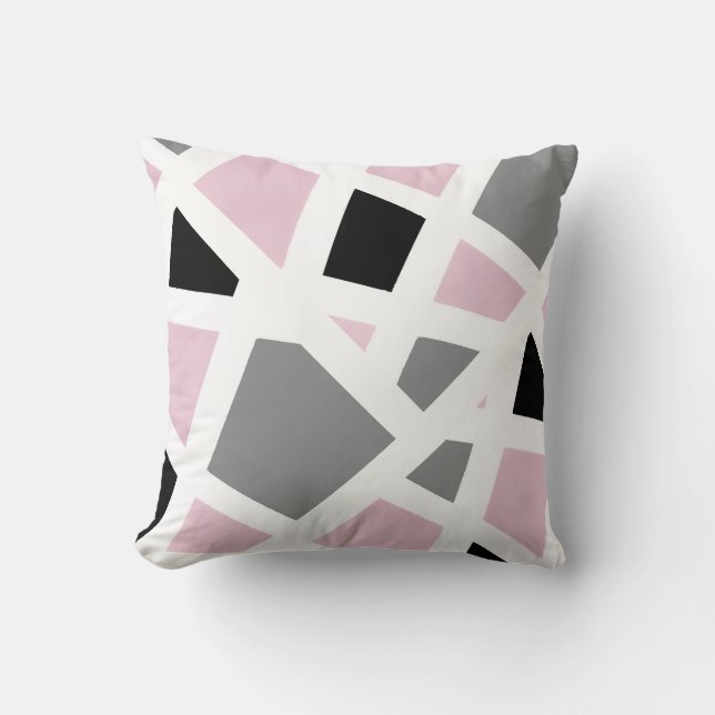 Roze Grijs Zwart Wit Abstract Geometrisch Kussen (Voorkant)