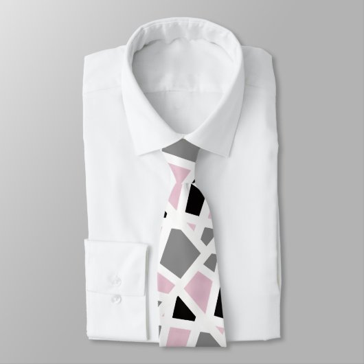 Roze grijs Zwart Wit Geometrisch Stropdas (Gebonden)