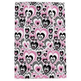 Roze Grijs Zwarte Hartjes Patroon. Cadeaubagage Medium Cadeauzakje