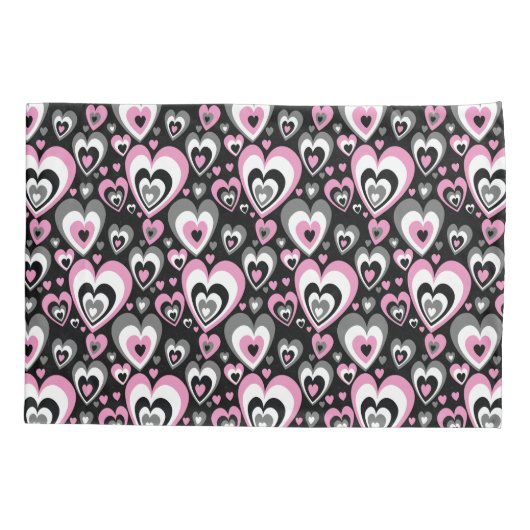 Roze Grijs Zwarte Hartjes Patroon. Kussensloop (Achterkant)