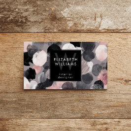 Roze Grijs Zwarte Monogram Moderne Visitekaartjes