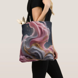 Roze Grijze Abstracte Vloeibare Kunst Gouden Boods Tote Bag