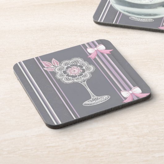 Roze & Grijze AI kunst Bier Onderzetter (Linkerzijde)