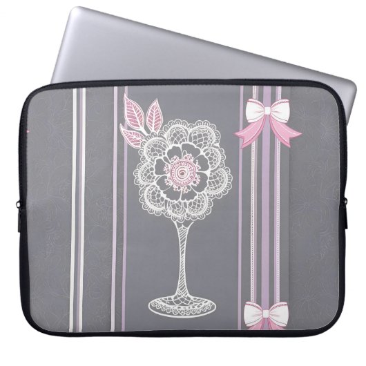 Roze & grijze Ai-kunst Laptop Sleeve (Voorkant)