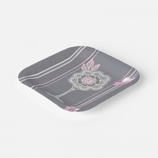 Roze & Grijze AI kunst Papieren Bordje (Gebogen)