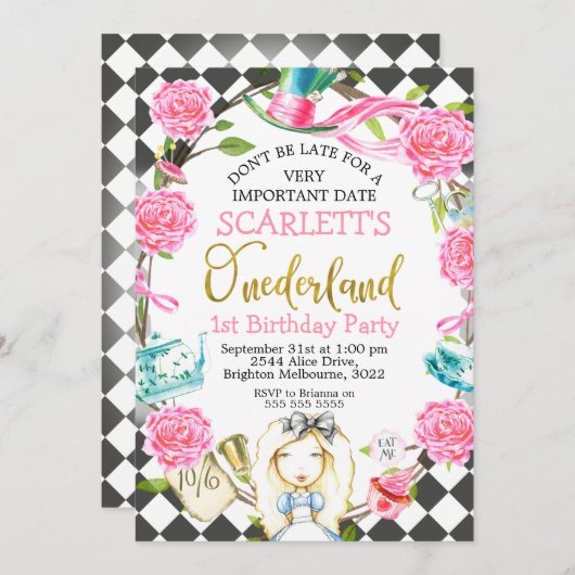 Roze grijze Alice in nederland 1ste verjaardag Kaart (Voorkant / Achterkant)