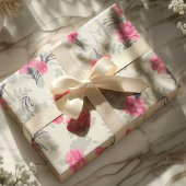 Roze & Grijze Anjer Bloemen Cadeaupapier