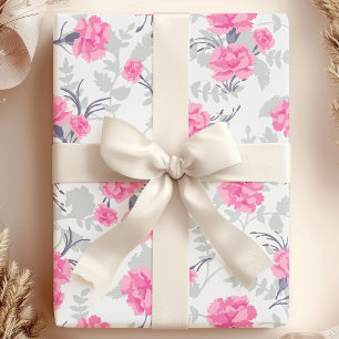 Roze & Grijze Anjer Bloemen Cadeaupapier